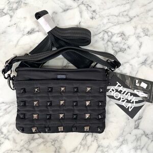 Think Royln Bum Bag Crossbody in Black Quilted Black Silver Studs Convertible